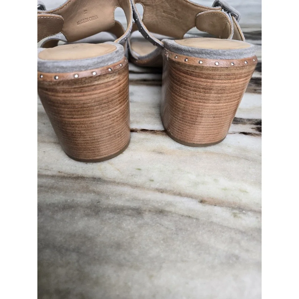 Rag & Bone Gray Suede Studded Open Toe Slip On Block Heels Sandals 37 Minimalist